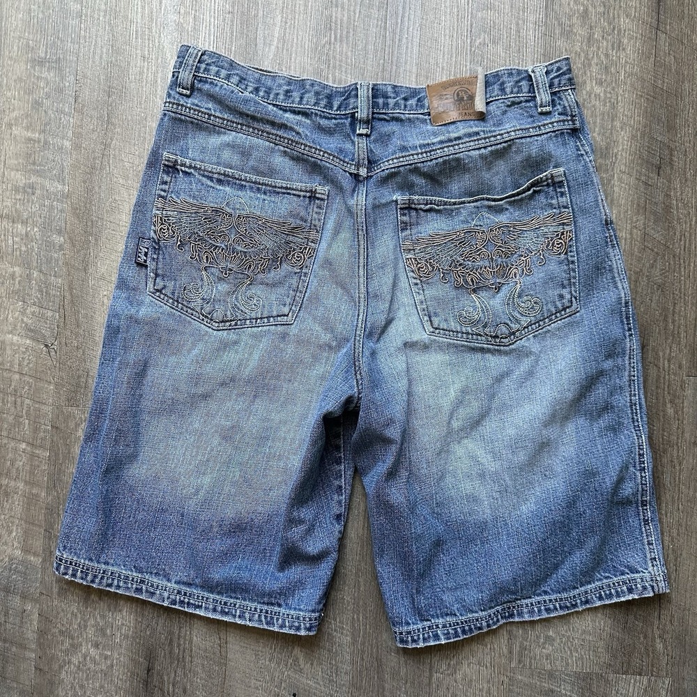 Vintage Roffatoff Embroidered Denim Shorts Jorts Baggy Y2K Streetwear 38 90s 80s